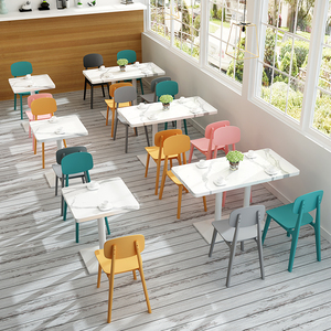 塑料红ins休闲椅奶茶甜品店饭店餐厅椅子甜品冷饮烘焙店桌椅组合