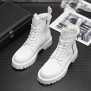 白色马丁靴男冬季2021新款英伦风百搭厚底高帮切尔西靴圆头靴子潮