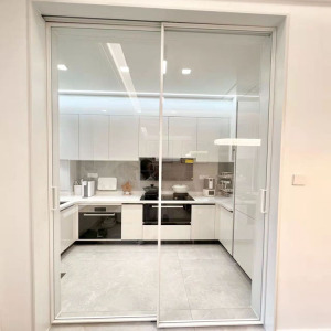 定制白色厨房窄边推拉门吊轨超白长虹玻璃卫生间客厅阳台移门隔断