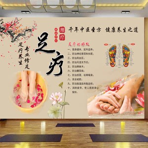 沐足养生馆壁纸足疗店背景墙装饰按摩足浴店墙纸中药泡脚自粘壁画