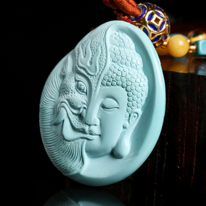 汤山寺原矿绿松石佛牌  一念之间  配琥珀精美挂绳 佛法加持