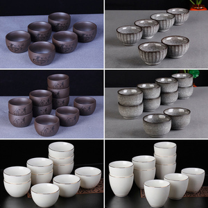 茶杯6只装陶瓷品茗杯10个功夫茶杯子黑冰茶具茶碗家用白瓷小茶盏
