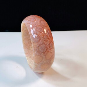 齐花异宝珊瑚玉圆条手镯女冰种果冻彩花送妈妈款宽条玉镯直播间