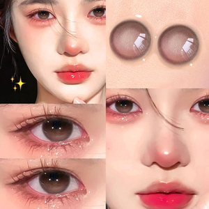 买1送3】粉瞳粉色美瞳有度数年抛隐形眼镜女小大直径半年抛月抛qy