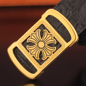 头层牛皮带男士真皮克罗心平滑扣腰带时尚品牌钢扣青年个性宽裤带