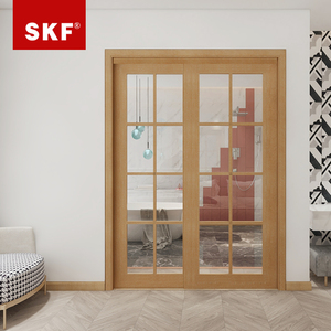 原木色木质推拉门厨房两扇移门日式卫生间玻璃门实木复合吊轨门
