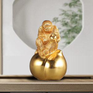 (金猴拜寿)摆件贴金纯铜生肖猴吉祥物(金猴献瑞)工艺品礼品