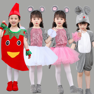 小老鼠演出服儿大童动物服老鼠吃辣椒表演服装卡通老鼠衣服蓬蓬裙