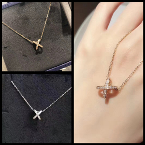 chaumet/尚美 liens 18k玫瑰金 x交叉满钻项链 女士 锁骨链