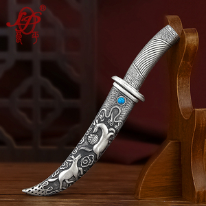 良平 足银990手工白银摆件 银刀工艺品复古做旧收藏送礼