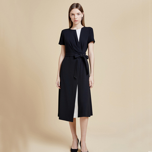 port宝姿女装2022春夏季新款几何撞色短袖连衣裙ll8d281kwb008