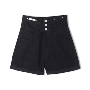 淘女郎demi女装夏季高腰牛仔短裤女单排扣宽松显