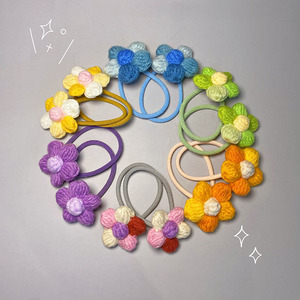 泡芙花编织发绳 手工钩织小花儿童皮筋可爱毛线花朵弹力头绳成品