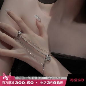 欧美小众设计一体式链条开口手链戒指 高级感满钻辣妹个性手饰女