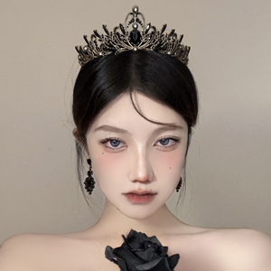 复古黑色宝石巴洛克风皇冠高级感名媛生日公主派对拍照礼物头饰