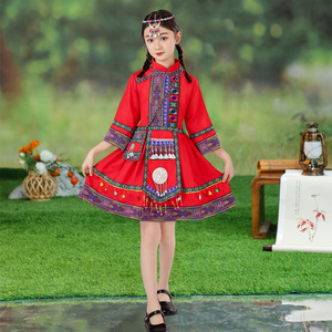 儿童苗族广西壮族三月三土家族哈尼族少数民族演出服装连衣裙女童