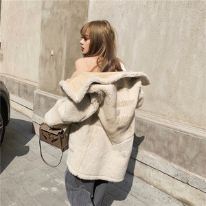 正品现货we11done压纹logo皮毛一体皮草大衣羊羔毛welldone外套女