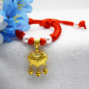 宠物狗猫咪手工编织长命仿金锁项链泰迪比熊柯基小中大型犬大脸猫