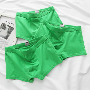 绿色纯棉男士内裤纯色平角裤男生恶搞四角底裤军绿色裤头草绿裤衩