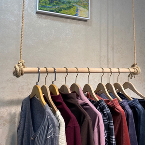 服装店实木吊顶悬挂衣杆女装橱窗吊架上墙吊杆简约衣服挂架展示架