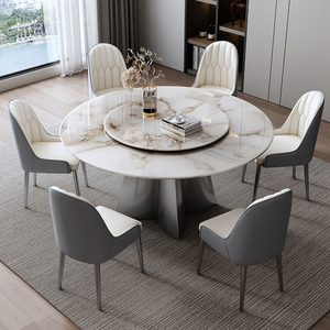 意式轻奢超晶石餐桌椅组合现代极简小户型家用圆形客厅吃饭餐桌