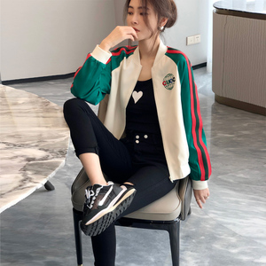 米色条纹短外套女韩版宽松时尚棒球服上衣欧洲站2022秋季新款女装