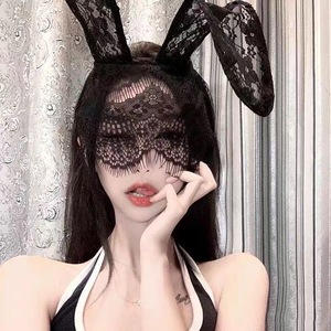 性感黑色兔女郎发箍面纱蕾丝眼罩猫耳朵透视情调薄款跳舞直播头饰