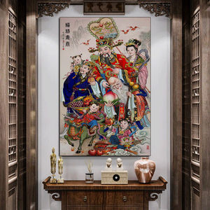 福禄寿三星图挂画中堂中式客厅老式字画农村堂屋财神壁画开业招财