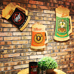美式复古啤酒杯装饰画壁饰创意家居酒吧店铺木板画墙壁装饰画壁挂