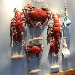 网红树脂仿真螃蟹小龙虾模型挂件海鲜餐厅壁饰装饰品饭店夜市壁挂