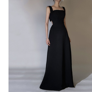 黑色晚礼服女优雅气质时尚显瘦宴会生日主持人名媛连衣裙平时可穿