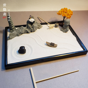 日式枯山水沙盘禅意摆件日本和风摆设冥想瑜伽佛堂桌面微景观中式