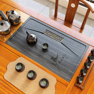 天然石茶盘嵌入式家用定制茶桌中间面板茶台漏水板托盘镶嵌式茶盘