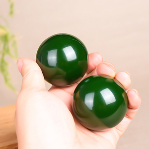 新疆和田玉碧玉手球天然玉石菠菜绿健身球手把件手玩件男款康乐球