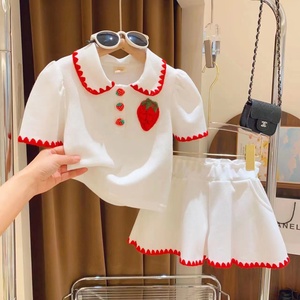 韩系中小童装女童2024春夏季新款时尚洋气可爱宝宝立体草莓套装