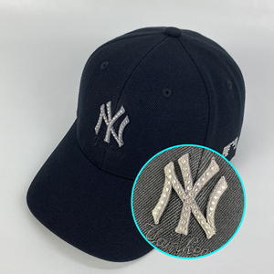 mlb棒球帽弯檐ny帽子带钻男女新款春夏季潮款硬顶小标镶钻鸭舌帽
