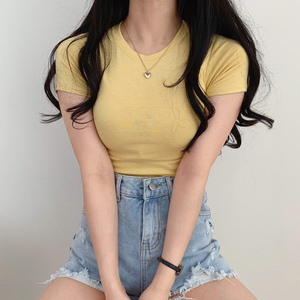 gros snidel新款2022夏季薄款白色短袖t恤女修身紧身打底上衣洋气