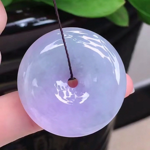 缅甸新款冰糯种淡紫色紫罗兰平安扣吊坠鉴定天然老翡翠玉佩挂坠