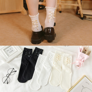 日系lolita袜子女可爱软妹公主花边蝴蝶结学生百搭jk制服中筒袜