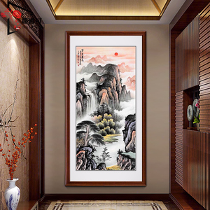 现代新中式客厅玄关装饰画竖版过道走廊挂画壁画墙画国画紫气东来