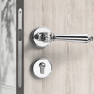 法式银色门锁室内卧室房间木门分体锁亮铬色静音磁吸锁美式门把手