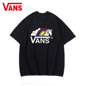 万斯vans彩虹独角兽短袖t恤男半袖女夏季纯棉体恤宽松衣服上衣