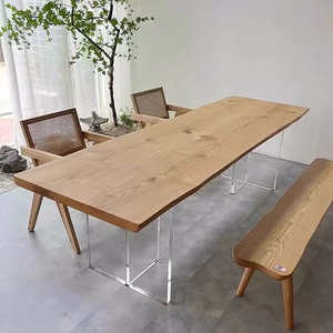 亚克力实木茶桌椅悬浮餐桌长条桌办公室泡茶桌民宿茶台大板会议桌