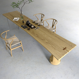 日式原木风实木餐桌白蜡木自然边双拼大板桌客厅家用简约现代长桌