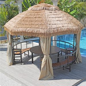 户外凉亭农家乐民宿圆形茅草亭景区农庄仿真毛草亭休闲稻草茶水亭