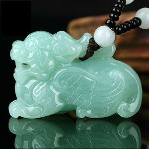 周大福焕美天然翡翠玉麒麟吊坠男玉项链立体麒麟玉坠男女款招财玉