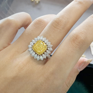 一搏千金2克拉黄钻戒指18k金豪华版钻戒女收藏级钻石戒指时尚正品