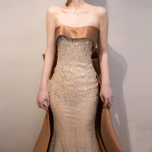 亮片晚礼服抹胸轻奢高端名媛气质演出主持鱼尾敬酒服新娘结婚拖尾