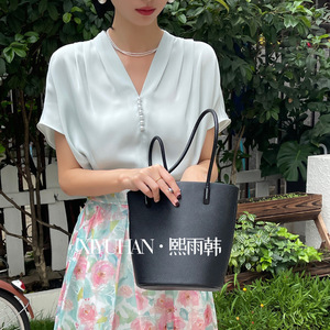 熙雨韩夏季新款气质衬衫 通勤优雅雪纺衫 轻熟休闲v领短袖上衣