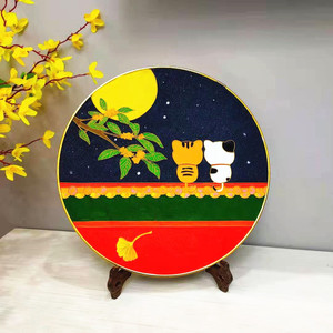 故宫猫景泰蓝掐丝珐琅画diy手工材料包圆形装饰画摆件非遗艺礼品